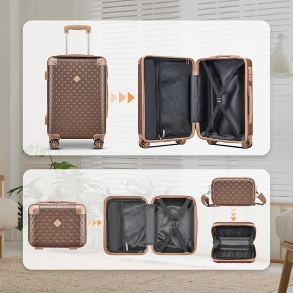 Joyway Carry on Luggage 20 Inch Suitcase Set 3 Piece with Spinner Wheels,Hardside Carry on suitcase 22x14x9 Airline Approved with Combination Lock(20-Inch, Brown) - Image 7