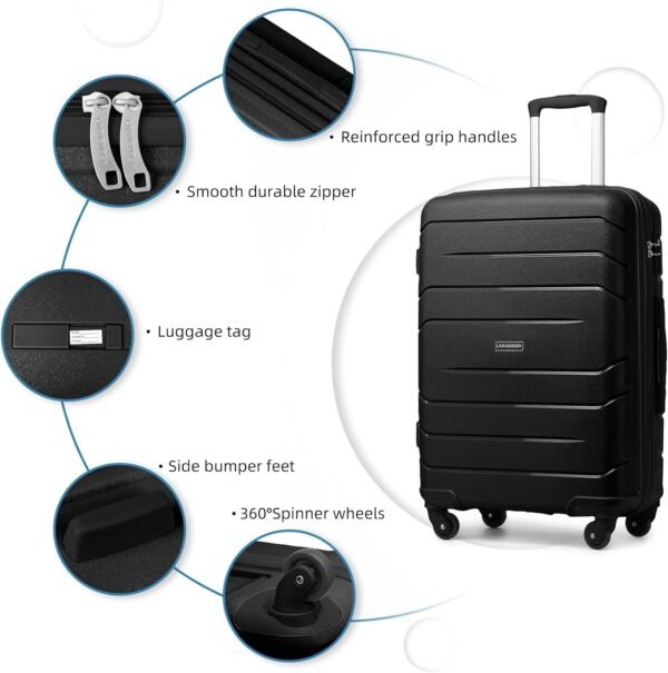 LARVENDER Luggage Sets 5 Piece, Expandable Luggage Hardside PP Suitcase Sets with Spinner Wheels TSA Lock, Lightweight Rolling Suitcase for Men and Women,Black - Image 6