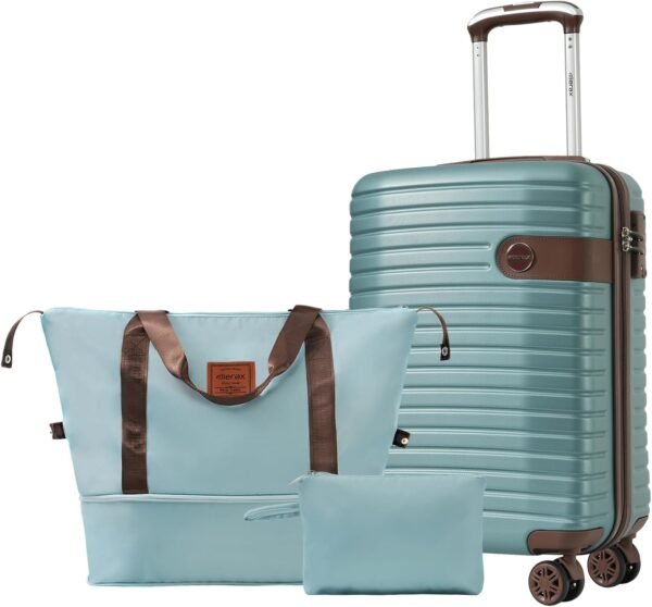 Merax Luggage Sets 3 Piece Carry on Luggage 22x14x9 Airline Approved, ABS Lightweight Hardside Suitcases With Wheels, TSA Lock (Blue, 20 Inch) - Image 2