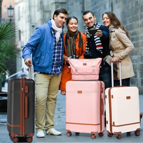 Krute Luggage Set 5 Piece Suitcase Set Carry-On Luggage, PC ABS TSA Lock Hard shell Lightweight Checked Luggage Set with Spinner Wheels for Family Travel (Pink) - Image 8