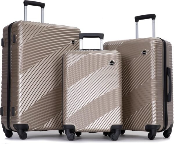 Luggage Sets 3 Piece, Hardside PC ABS Suitcase Set with Spinner Wheels, Lightweight Travel Carry-on and Checked Luggage, Gold, 3-Piece Set(20/24/28) - Image 2