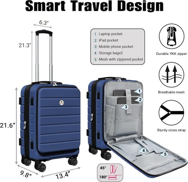 Classic Light Weight Hardside Expandable Spinner Wheels Luggage Suitcase W/TSA Lock, Navy Blue, Carry on-3 Pieces - Image 3