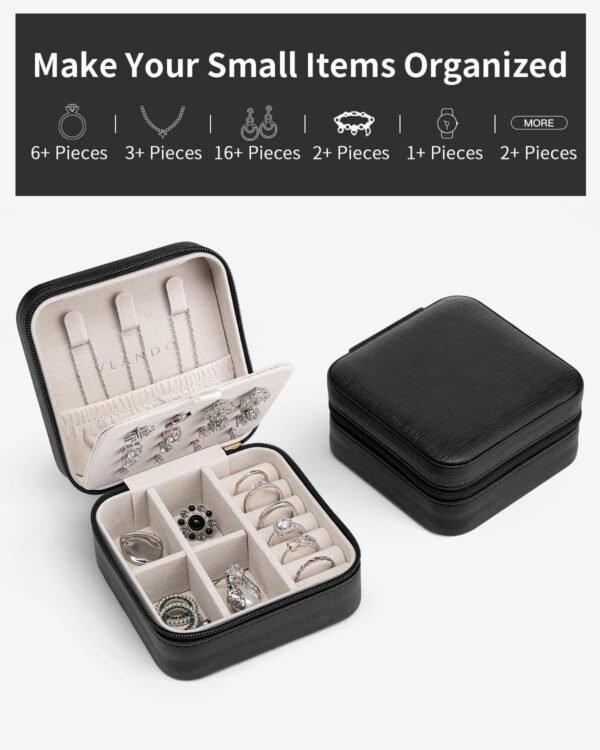 Vlando Travel Jewelry Case, Small Travel Jewelry Organizer Box for Girls Women - Black - Image 6