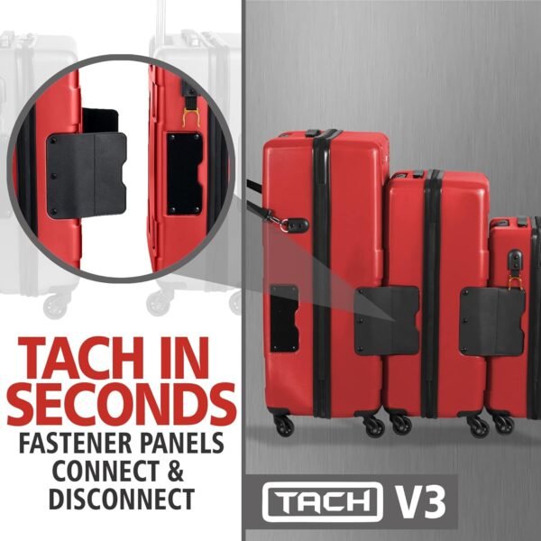 Tach V3 3-Piece Hardcase Connectable Luggage & Carryon Travel Bag Set | Rolling Suitcase with Patented Built-In Connecting System | Easily Link & Carry 9 Bags At Once (wine red) - Image 3