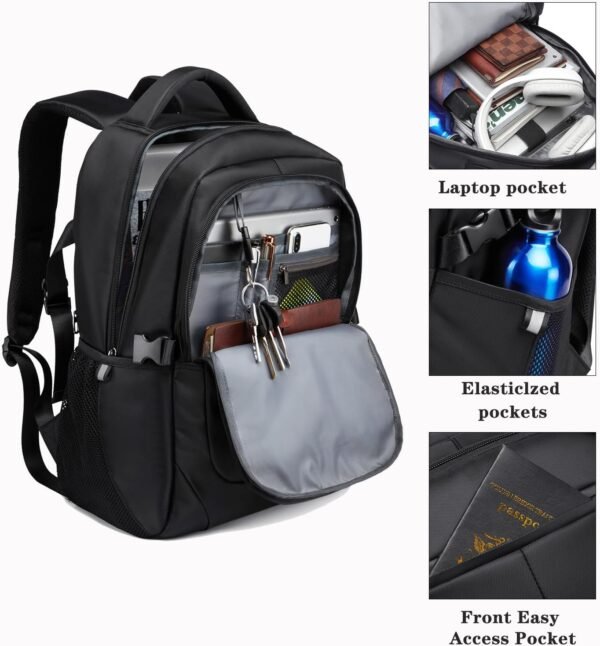 Travel Backpack,30L Laptop Backpacks for Men Women, Water Resistant Backpack Airline Approved Business Work Bag with USB Charging Port Fits 15.6 Inch Computer, Black - Image 4