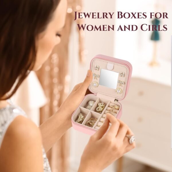 2024 Gifts for Her - Travel Jewelry Case, Small Travel Jewelry Organizer Box, Personalized Initial Pink Travel Jewelry Box Gifts for Women Teens Girls - Image 9