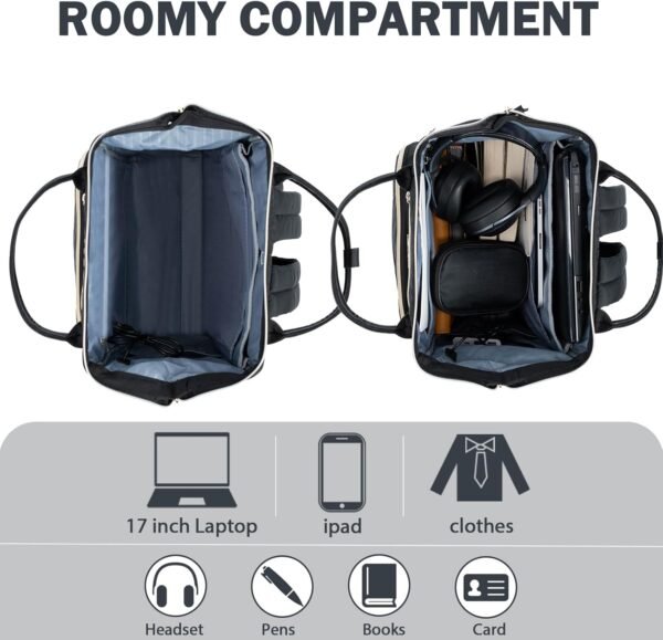 KROSER Laptop Backpack 17" Stylish Backpack Water Repellent College Casual Daypack with USB Port Travel Business Work Bag for Men/Women-Quilted - Image 5