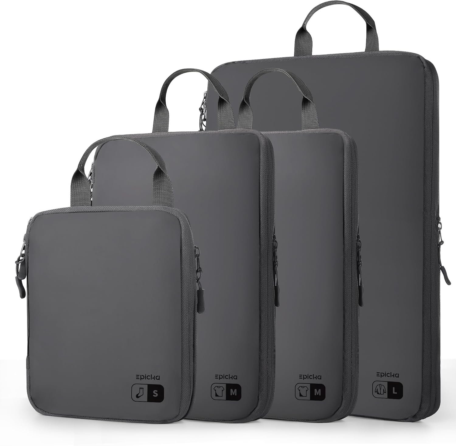 EPICKA Ultra-Lightweight Compression Packing Cubes - 4 Set Water Resistant Durable Travel Organizers Bags, Expandable Travel Accessories for Carry on, Luggage, Suitcase, Backpack (Dark Grey) - Image 2