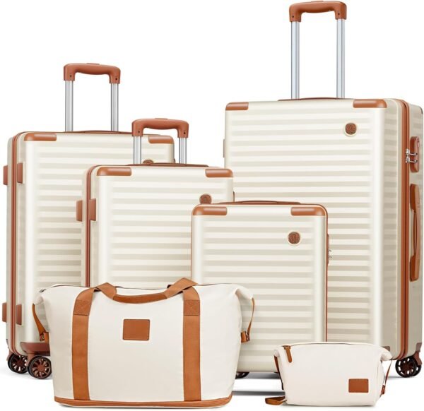 Joyway Luggage Sets 4 Piece Suitcase Set, Hardside Carry on Suitcase Sets with Spinner Wheels and Combination Lock, Travel Luggage Set for Women, Beige Brown - Image 2