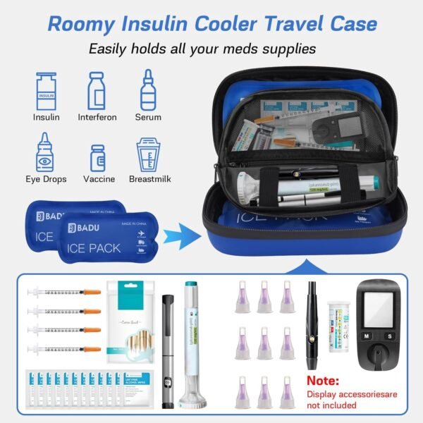 2 Packs Insulin Cooler Travel Cases, 24H Cooling Diabetic Cooler for Insulin Pens and Supplies, 3 Reusable Ice Packs TSA Approved and Temps Display, Refrigerated Medicine Organizer Bag for Travel - Image 4