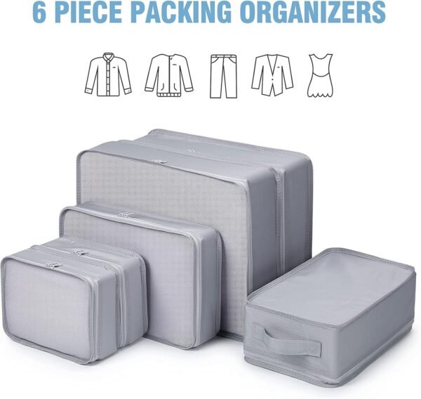 Mossio 6 Set Packing Cubes with Shoe Bag - Lightweight Travel Luggage Suitcase Organizers - Image 5
