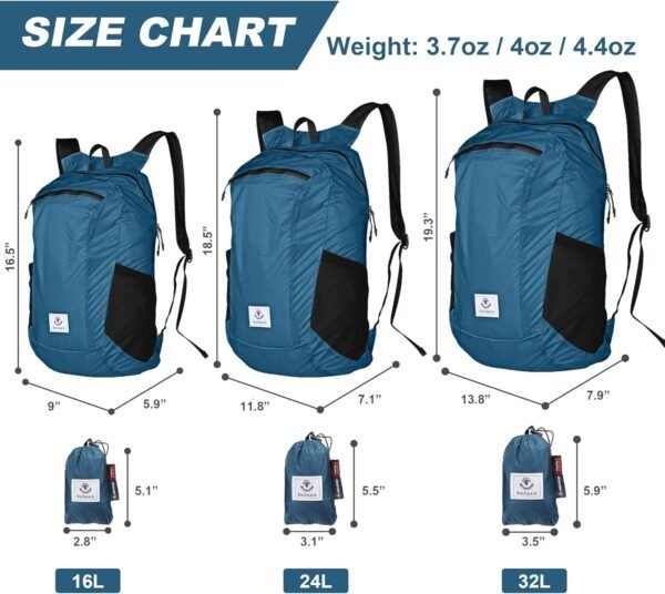 4Monster Hiking Daypack,Water Resistant Lightweight Packable Backpack for Travel Camping Outdoor - Image 4