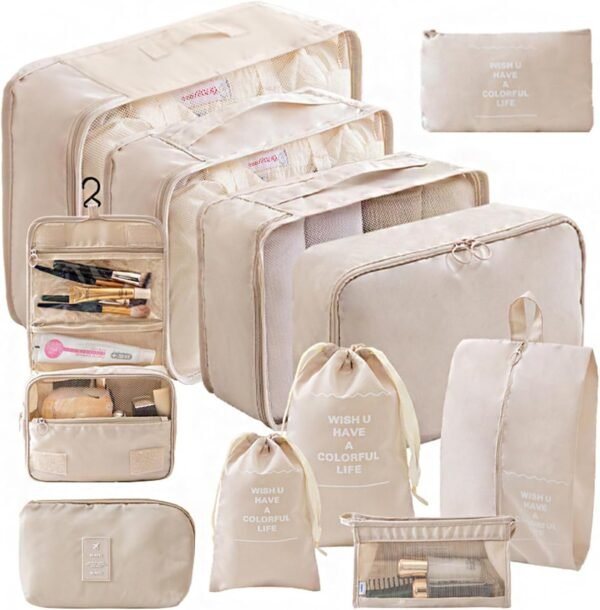 11 Set Packing Cubes Travel Organizer Bags Packing Organizers for Travel Accessories Luggage Packing Cube (Beige) - Image 2
