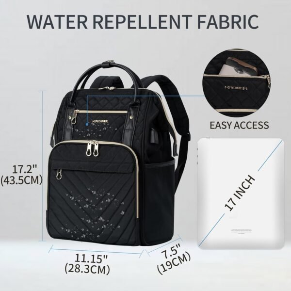 KROSER Laptop Backpack 17" Stylish Backpack Water Repellent College Casual Daypack with USB Port Travel Business Work Bag for Men/Women-Quilted - Image 3