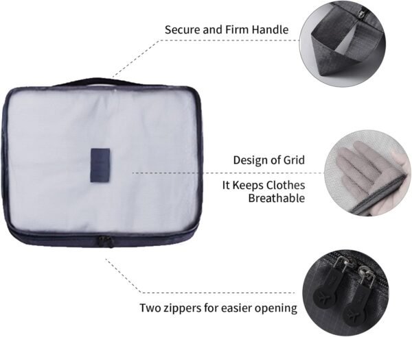 7 Set Packing Cubes,Travel Essentials for Carry On,Lightweight Essential Travel Luggage Packing Organizers,Clothes and Shoes,Cube with Zipper,Travel Accessories with A Shoe Bag -(Black） - Image 4