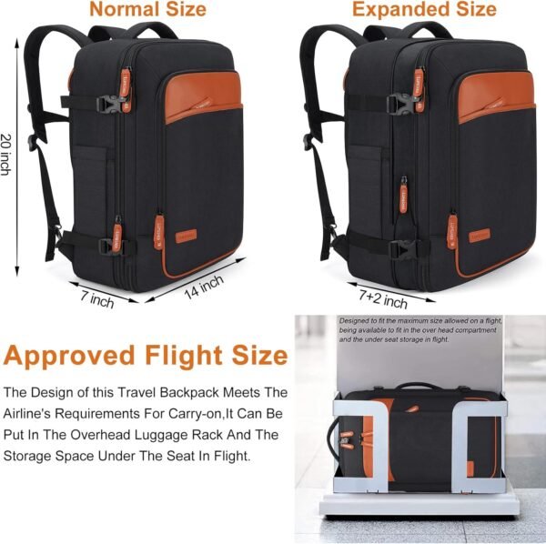 Travel Laptop Backpack,42L Carry on Luggage, Flight Approved Expandable Backpack,Business Anti Theft Weekender Bags for Women Men, Water Resistant Expandable Backpacks With 4 Packing Cubes - Image 3
