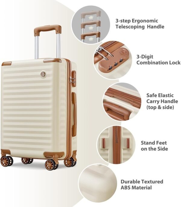Joyway Luggage Sets 4 Piece Suitcase Set, Hardside Carry on Suitcase Sets with Spinner Wheels and Combination Lock, Travel Luggage Set for Women, Beige Brown - Image 6