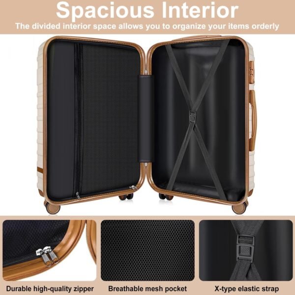 Luggage Set 3 Piece Carry On Suitcase Hardside, Lvory, 28/24/20 Inch - Image 7
