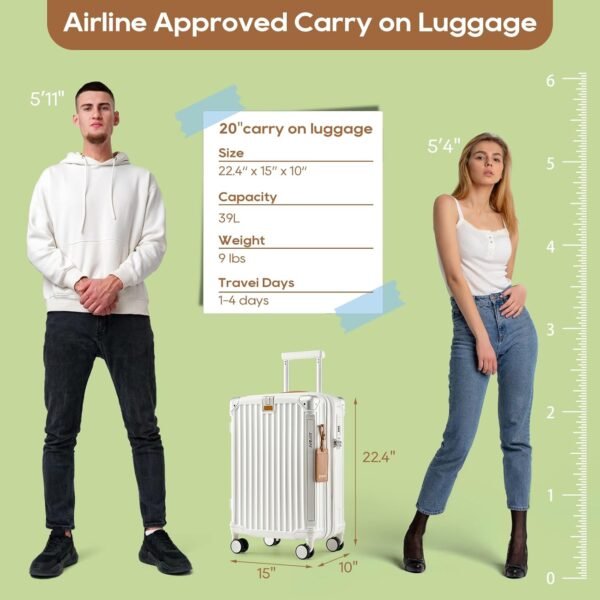 Joyway Carry On Luggage, Expandable Suitcase with Smart Luggage Cup Holder and USB Port, 20 IN Hardside Luggage with TSA Lock Spinner Double Wheels, White - Image 4