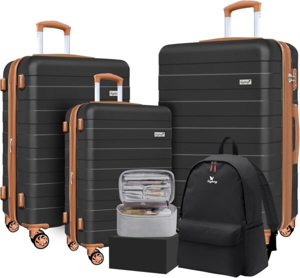 Zebra Light Weight Hardside Expandable Luggage Spinner Wheels Suitcase W/TSA Lock, Apricot Black, 5 Piece Set - Image 2