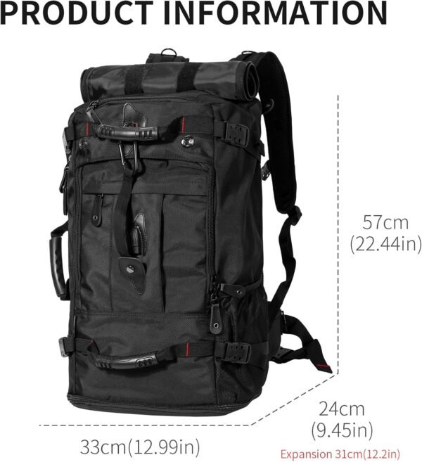 Travel Backpack Carry On Backpack Durable Convertible Duffle Bag Fit for 15.6 Inch Laptop for Men and Women hiking airplane shoes bag extendable three way uses multiple - Image 3
