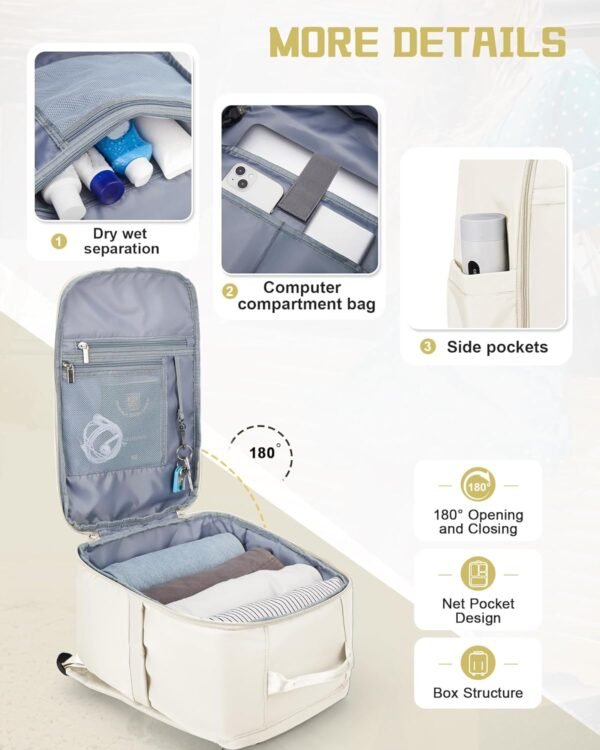 United Airlines Approved Travel Backpack for Women, mochila de viaje, 20L Carry On Backpack, Underseat Luggage Bag, Travel Essentials, Cabin Size Personal Item Bag, Beige - Image 5