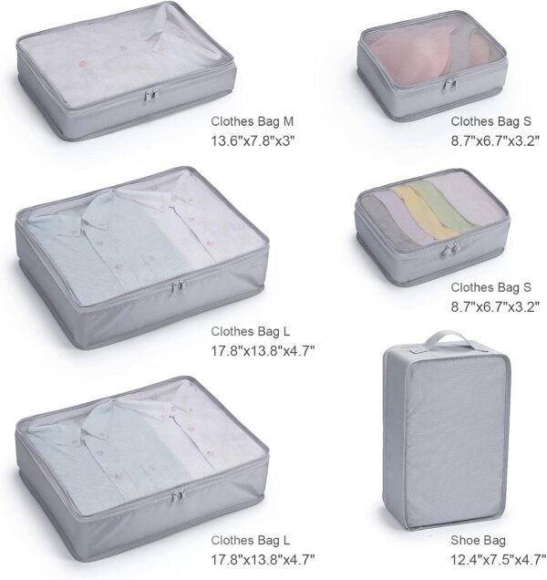 Mossio 6 Set Packing Cubes with Shoe Bag - Lightweight Travel Luggage Suitcase Organizers - Image 7
