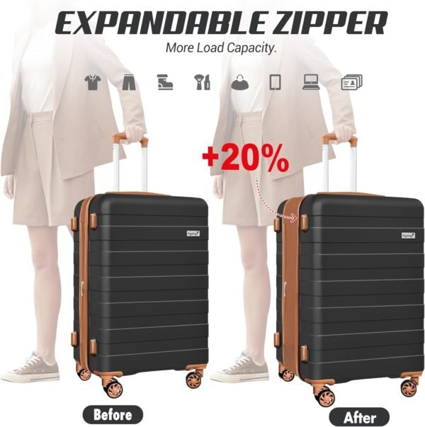 Zebra Light Weight Hardside Expandable Luggage Spinner Wheels Suitcase W/TSA Lock, Apricot Black, 5 Piece Set - Image 6
