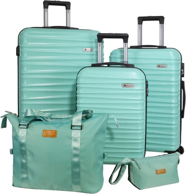 Luggage Sets 3 Piece(20/24/28)-Suitcase Set- Luggage with Wheels-PC + ABS Durable Lightweight Rotating hardshell suitcase 5PCS(Mint Green)… - Image 2