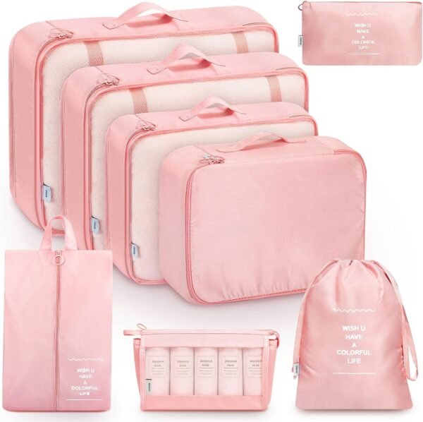 Mossio 8 Set Packing Cubes with Shoe Bag - Travel Luggage Organizer for Suitcase Clothes Storage Bag - Image 2