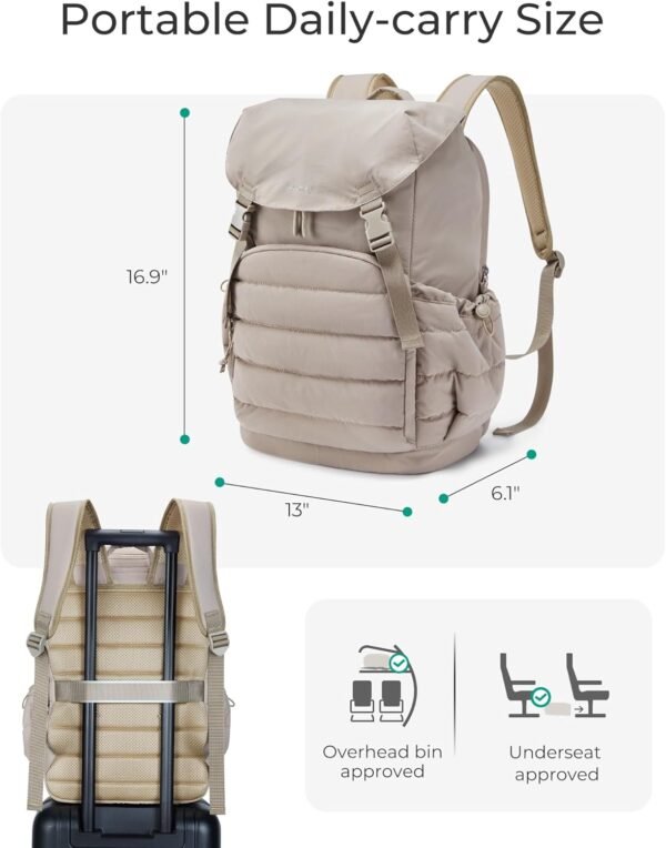 BAGSMART College Laptop Backpack, Large Opening Travel Backpack for Women,TSA Approved Personal Item, Outdoor Backpack for 15.6 Inch Laptop, Water-Resistant Casual Daypack, Camel - Image 8