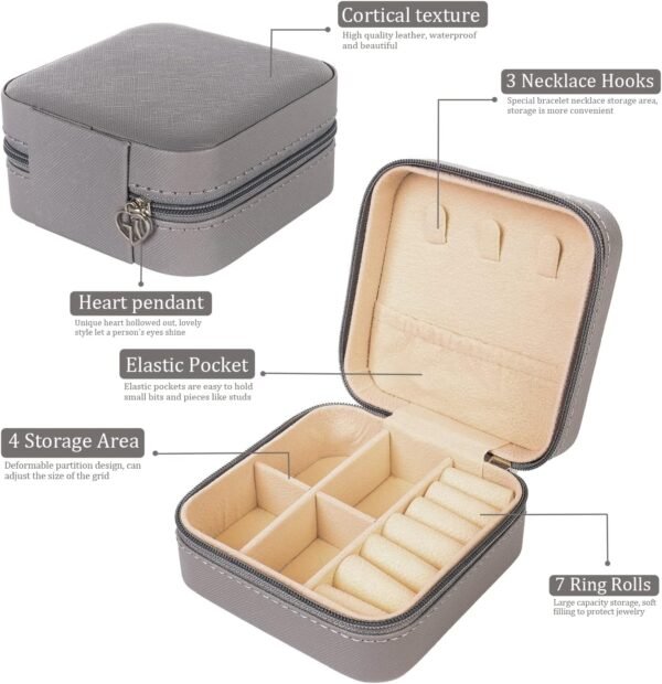 KElofoN Travel jewelry Organizer Travel jewelry case Travel Jewelry box Small Jewelry Organizer Box for Girls Women (1, Full grey) - Image 4