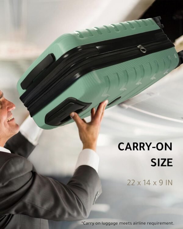 LUGGEX 22x14x9 Carry On Luggage with Wheels - 20 Inch PP Expandable Luggage Lightweight - High Rebound Toughness & Anti-Explosion Zipper (Green Suitcase) - Image 3