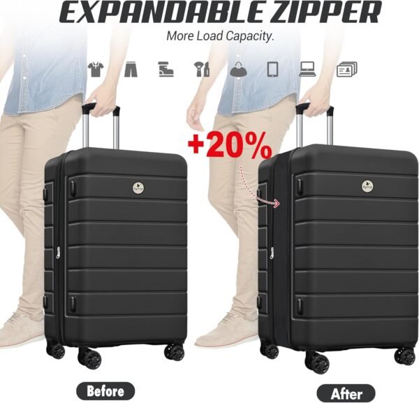 Classic Light Weight Hardside Expandable Spinner Wheels Luggage Suitcase W/TSA Lock, Black, 3 Piece Set - Image 5