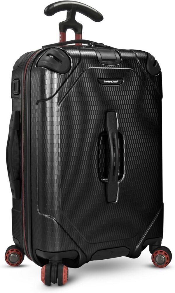 Traveler's Choice Maxporter II Hardside Polycarbonate Suitcase with Spinner Wheels, Black, 22" Carry-On Luggage - Image 2