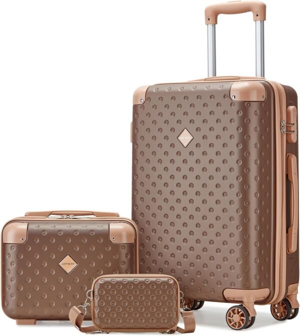 Joyway Carry on Luggage 20 Inch Suitcase Set 3 Piece with Spinner Wheels,Hardside Carry on suitcase 22x14x9 Airline Approved with Combination Lock(20-Inch, Brown) - Image 2