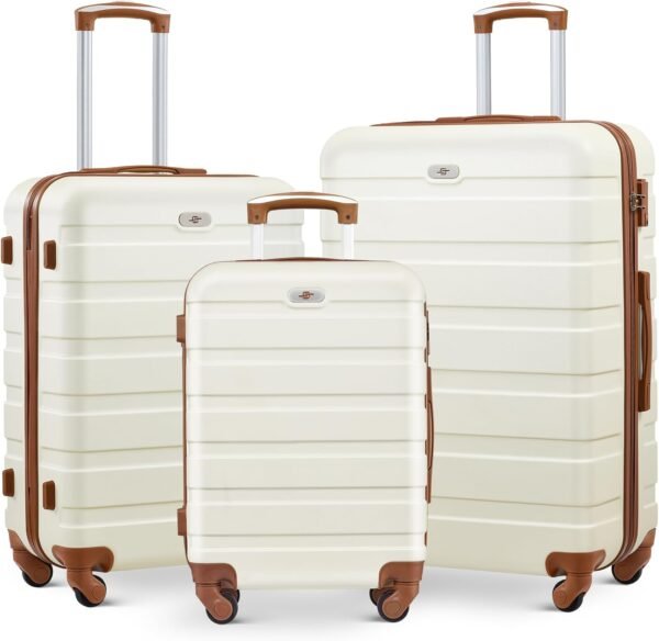 Suitour Luggage 3 Piece Sets Hard Shell Luggage Set with Spinner Wheels,TSA Lock,20 24 28 inch Travel Suitcase Sets (White Brown) - Image 2