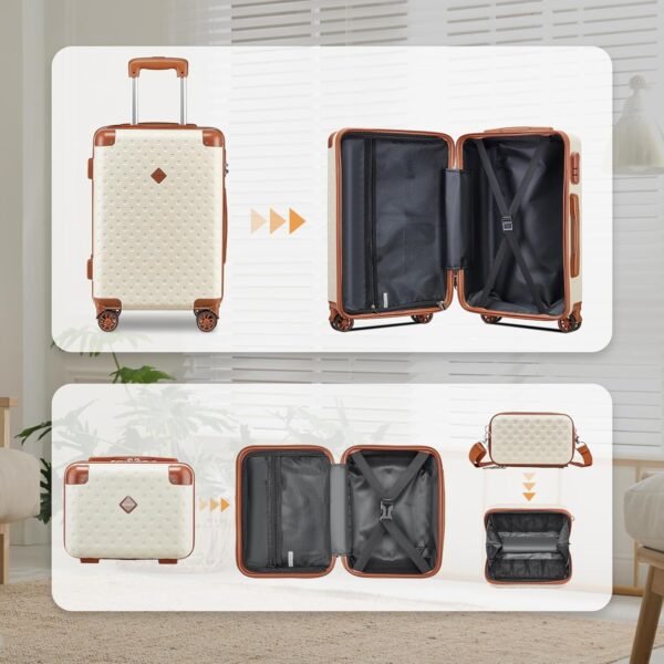 Joyway Carry on Luggage 20 Inch Suitcase Set 3 Piece with Spinner Wheels,Hardside Carry on suitcase 22x14x9 Airline Approved with Combination Lock(20-Inch, White Brown) - Image 7