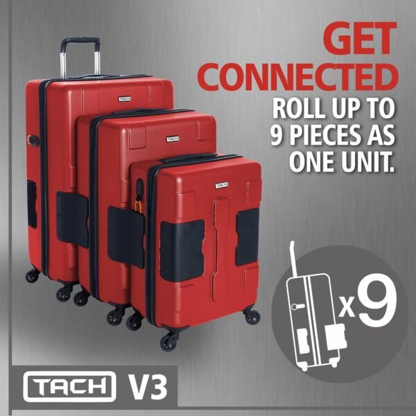 Tach V3 3-Piece Hardcase Connectable Luggage & Carryon Travel Bag Set | Rolling Suitcase with Patented Built-In Connecting System | Easily Link & Carry 9 Bags At Once (wine red) - Image 6