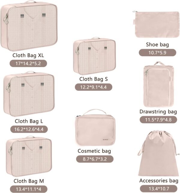 Packing Cubes, 8 Set Packing Cubes for Suitcases - Travel Bag for Travel Size Essentials Accessories, Compression Storage Shoe Bag, Clothing Underwear Bag, for Man & Women (8 Pack, champagne) - Image 6