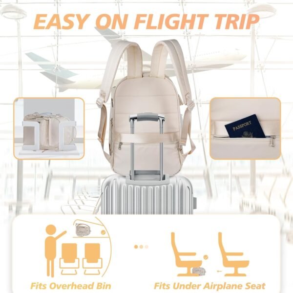 Travel Backpack for Women, Extra Large 40L Flight Approved Carry on Backpack, Expandable Weekender Bag Fit 17 Inch Notebook, College Business Casual Daypack with Shoe Bag, Beige - Image 6