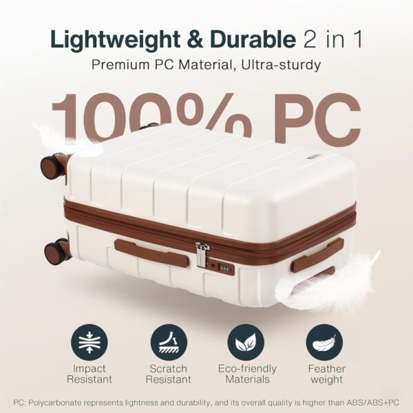 Luggage Sets 3 Piece Hardside (3-YEARS VIP SERVICE) Expandable Ultra Durable Polycarbonate Lightweight Carry On Travel Suitcase with TSA Lock Spinner Wheels, Elegant White - Image 5