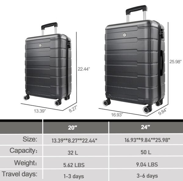 HOUAGI Luggage Sets 2 Piece,20 inch 24 inch Carry on Luggage Airline Approved,ABS Hardside Lightweight Suitcase with 4 Spinner Wheels,2-Piece Set(20/24),Black - Image 4