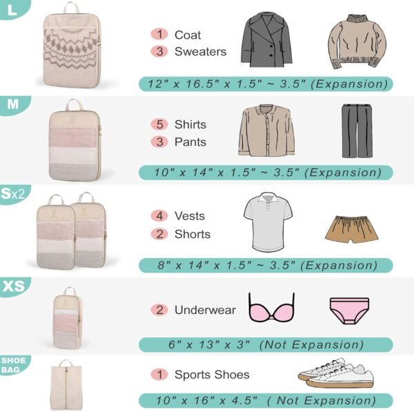 See Through Expandable Compression Packing Cubes, Mesh Travel Packing Cubes for Suitcases, Lightweight Organizers Bag Set for Travel Essentials for Luggage - Image 8