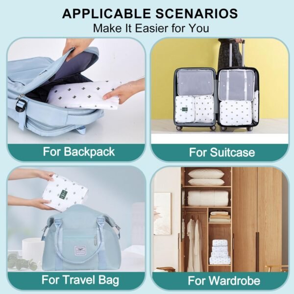 12 Set Packing Cubes for Suitcases, Various Sizes Packing Organizer Bags Set for Travel Accessories Luggage Carry On, BESBESME Travel Essentials for Clothes Shoes Cosmetics Toiletries, Cactus White - Image 7