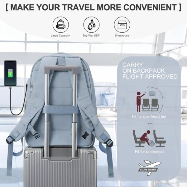 coowoz Travel Backpack for Women Men Mochila de Viaje Laptop Work Backpack Hiking Gym College Backpack Rucksack Travel Essentials Personal Item Travel Bag Carry on Backpack Flight Approved Blue - Image 5