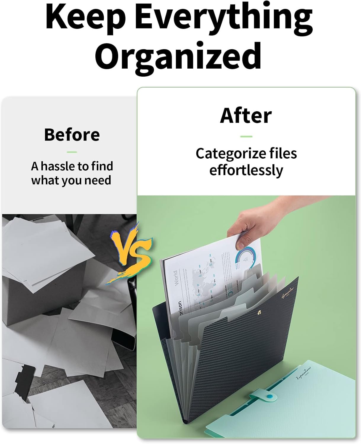 Sooez Expanding File Folder, Letter Size Accordion File Organizer, 5 Pocket Folder for Documents, Portable Organizer for School Office Supplies, Black - Image 6