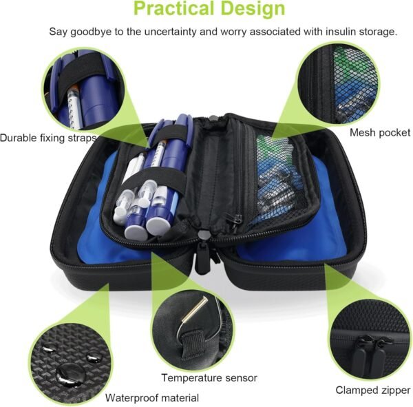 ZCH Insulin Cooler Travel Case Insulin Pen Travel Case with Temperature Display Medication Cooler for Travel Diabetic Supplies Refrigerated Medicine Travel Case with 2 TSA Approved Ice Packs - Image 5