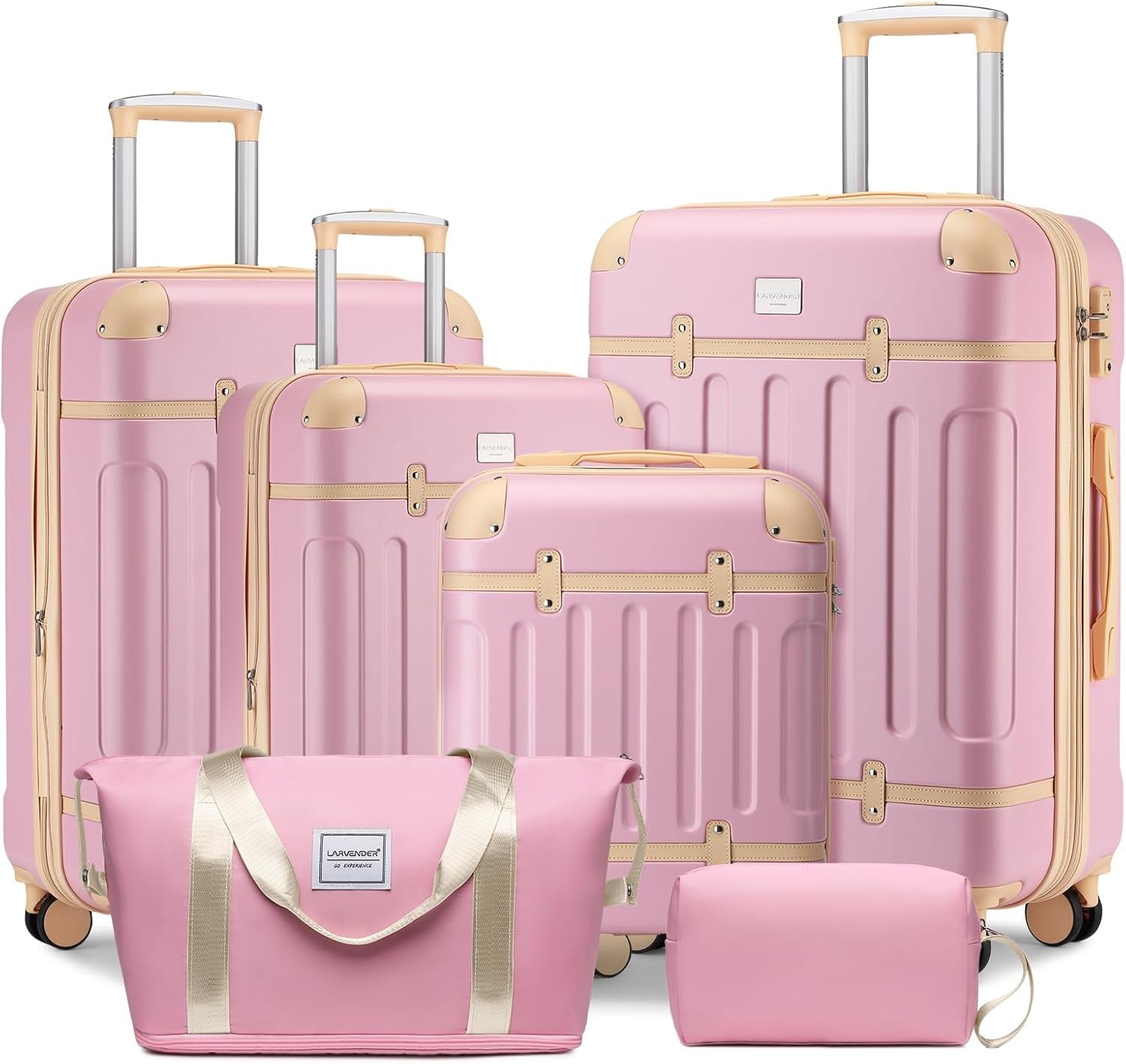 LARVENDER Luggage Sets 6 Piece, Expandable Luggage Hardshell Suitcase Sets with Spinner Wheels TSA Locks, Vintage Travel Luggage Set Clearance for Men and Women, Pink - Image 2