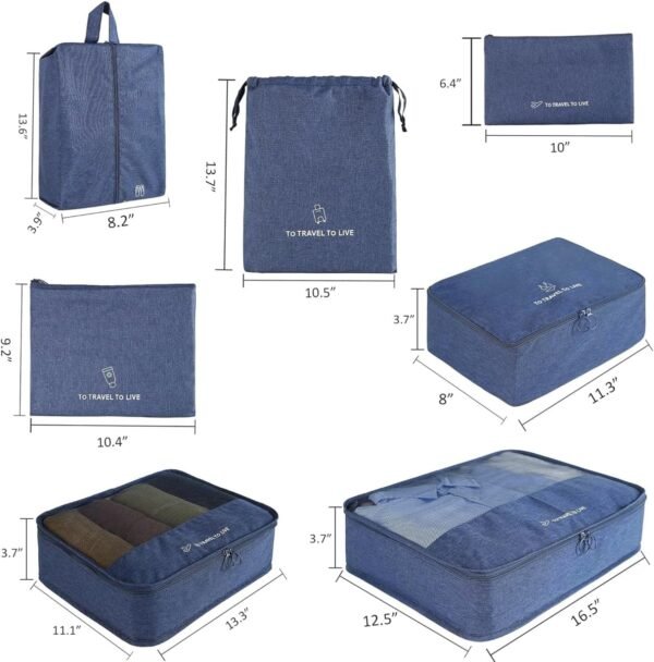 7 Pcs Set Travel Packing Cubes for Suitcases | Compression Packing Cubes for Luggage | Lightweight Packing Organizers | Organizer Cubes for Travel Essentials | Travel Accessories (Dark Blue) - Image 5